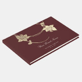 Bourgogne Maroon Champaign Gold Floral Wedding Gastenboek (Hoek)