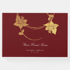 Bourgogne Maroon Champaign Gold Floral Wedding Red Gastenboek