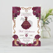 Bourgogne Maroon Charro Vestidos Quinceañera Kaart (Staand voorkant)