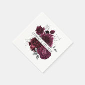 Bourgogne Maroon en Zilveren Bloemen Trouwcocktail Servet (Hoek)