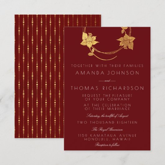 Bourgogne Maroon Gold Wreattical Gold Red Drop Kaart (Voorkant / Achterkant)