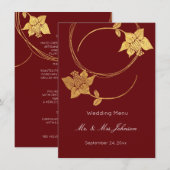 Bourgogne Maroon Goud Bloemen Bruiloft Evenement M Menu (Voorkant / Achterkant)