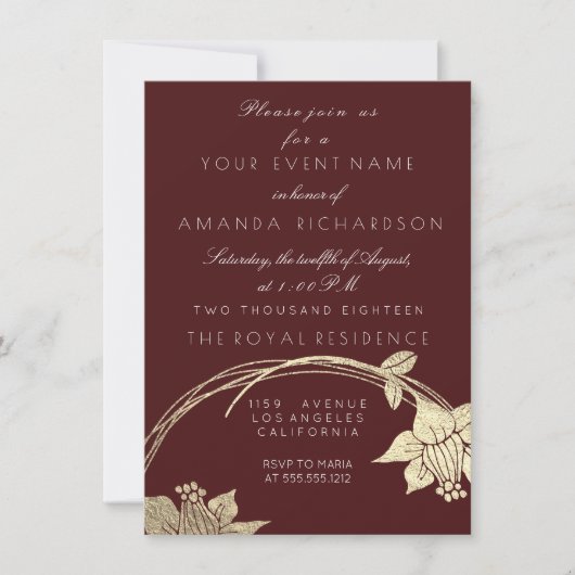 Bourgogne Maroon Kampaign Gouden bloemenkrans Kaart (Voorkant)