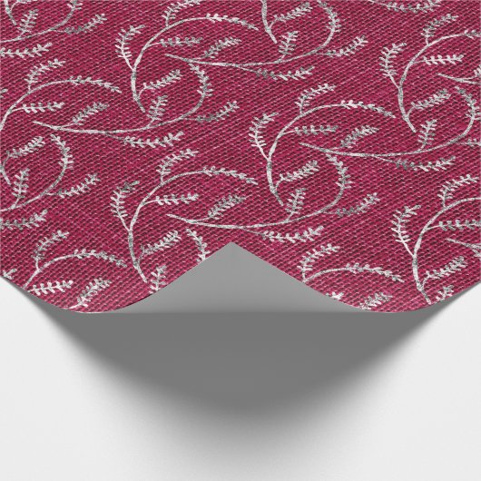Bourgogne Maroon Linnen Zilver Sparkly Laurel Cadeaupapier (Hoek)