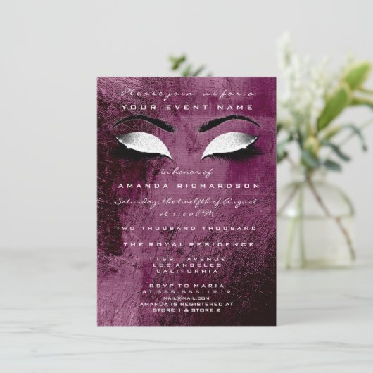 Bourgogne Maroon Make-up Wit Glitter 16e bruids Kaart (Staand voorkant)