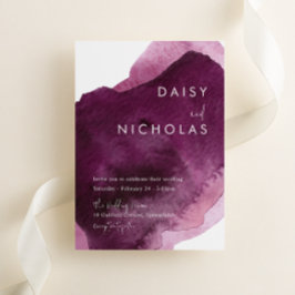 Bourgogne Maroon Moderne Waterverf Bruiloft Kaart