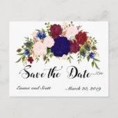 Bourgogne Maroon Navy Bloemen redden de datum Aankondigingskaart (Voorkant)