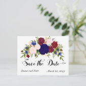 Bourgogne Maroon Navy Bloemen redden de datum Aankondigingskaart (Staand voorkant)