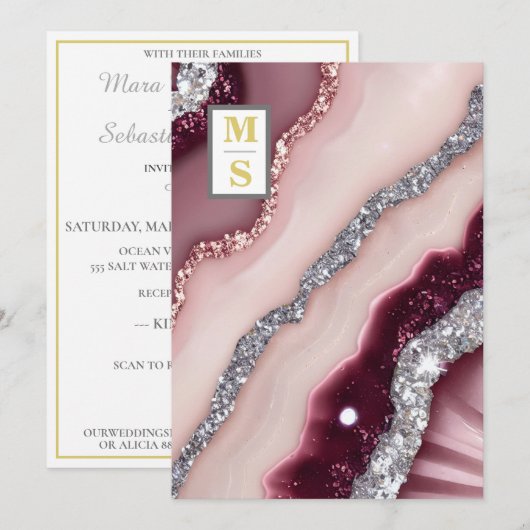 *~ Bourgogne Maroon QR Agate AR66 RSVP Bruiloft Kaart (Voorkant / Achterkant)