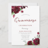 Bourgogne Maroon Waterverf Bloemen Quinceanera Kaart (Voorkant)