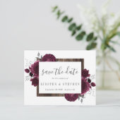 Bourgogne Maroon Zilveren Bloemen Herfst Save the  Briefkaart (Staand voorkant)