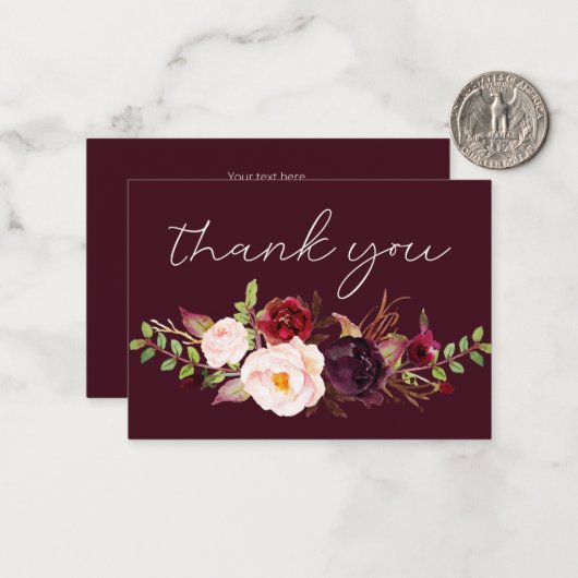 Bourgogne Marsala Bloemen - Alle Burgu Klein Dank  Notitiekaartje (Voorkant / Achterkant in situ)