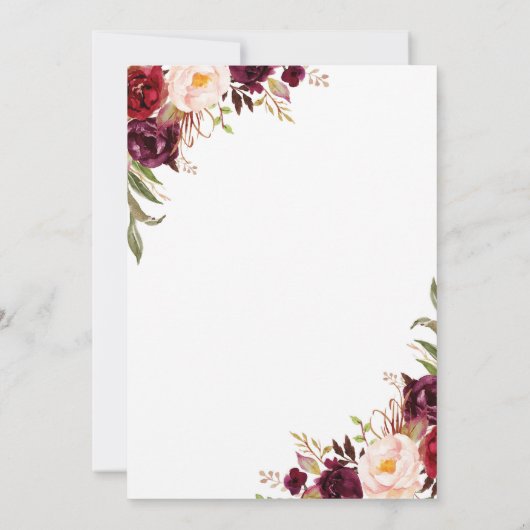 Bourgogne Marsala Bloemen Doop Goud Lijst Kaart (Achterkant)