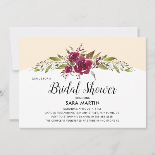 Bourgogne Marsala Bloemen en groen | Bruids Show Kaart (Voorkant)