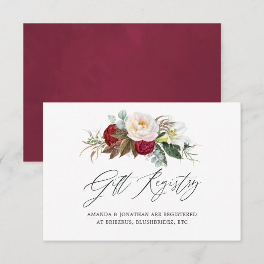 Bourgogne - Marsala Bloemen Huwelijkscadeau Regist Informatiekaartje (Voorkant / Achterkant)