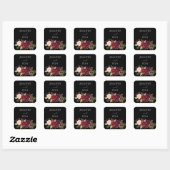 Bourgogne Marsala Bloemen Naam - Zwart Vierkante Sticker (Vel)