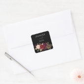 Bourgogne Marsala Bloemen Naam - Zwart Vierkante Sticker (Envelop)