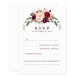 Bourgogne Marsala Bloemen RSVP Kaartje