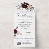 Bourgogne Marsala Bloemen Trouwgegevens QR RSVP All In One Uitnodiging (Binnen)
