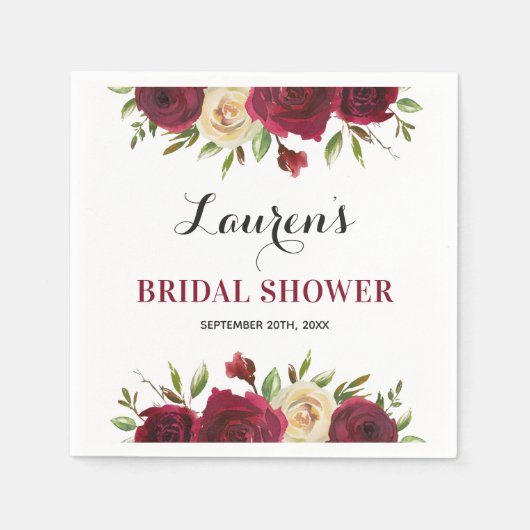 Bourgogne Marsala Bloemen Winter Vrijgezellenfeest Servet (Voorkant)