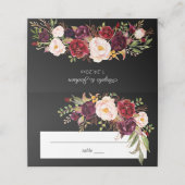 Bourgogne Marsala Bloemen - Zwart Plaatskaartje (Buitenkant ongevouwen)