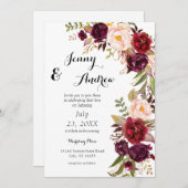 Bourgogne Marsala Bloemenbruiloft 3 Wit Kaart (Voorkant / Achterkant)