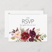Bourgogne Marsala Blush met Maaltijd - Wit RSVP Kaartje (Voorkant / Achterkant)