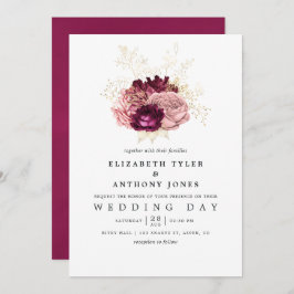 Bourgogne - Marsala Blush Pink and Gold Wedding Kaart
