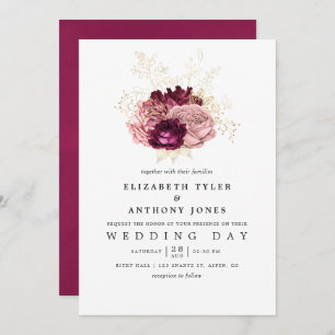 Bourgogne - Marsala Blush Pink and Gold Wedding Kaart
