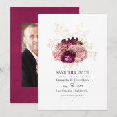 Bourgogne - Marsala Blush Pink and Gold Wedding Save The Date (Voorkant / Achterkant)