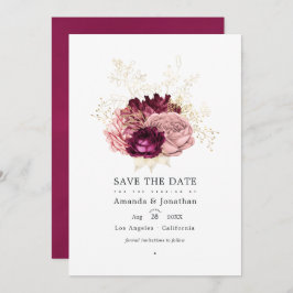 Bourgogne - Marsala Blush Pink and Gold Wedding Save The Date