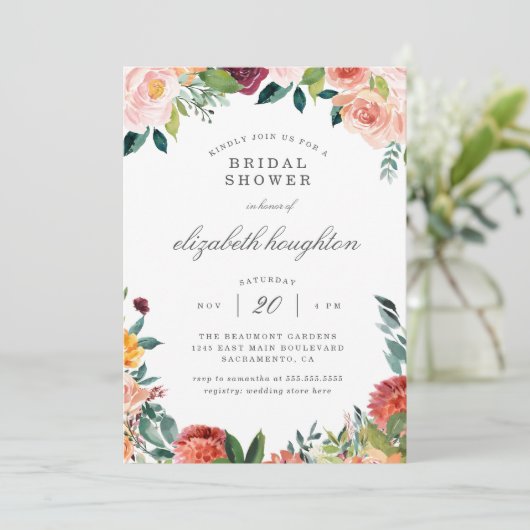 Bourgogne Marsala Blush Pink Floral Vrijgezellenfe Kaart (Staand voorkant)