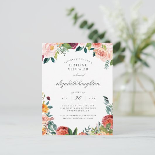 Bourgogne Marsala Blush Pink Floral Vrijgezellenfe Uitnodiging Briefkaart (Staand voorkant)