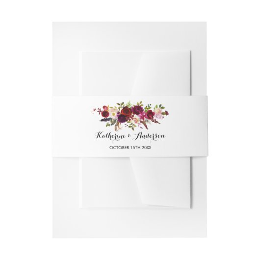 Bourgogne Marsala Bohemian Floral Chic Bruiloft Uitnodigingen Wikkel (Voorkant Voorbeeld)