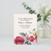 Bourgogne Marsala Boho Bloemenbruiloft Save the Da Aankondigingskaart (Staand voorkant)