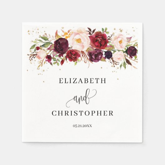 Bourgogne Marsala Boho Bloemenservetten Blush Red Servet (Voorkant)