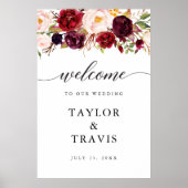 Bourgogne Marsala Bruiloft Welkomstbord Poster (Voorkant)