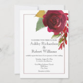 Bourgogne Marsala Deep Red Rose Huwelijksuitnodigi Kaart (Voorkant)