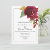 Bourgogne Marsala Deep Red Rose Huwelijksuitnodigi Kaart (Staand voorkant)