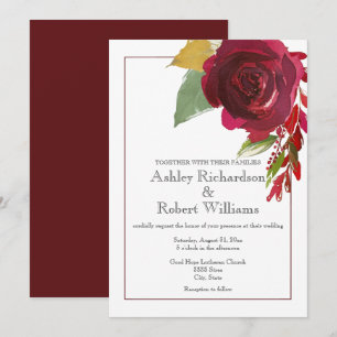 Bourgogne Marsala Deep Red Rose Huwelijksuitnodigi Kaart