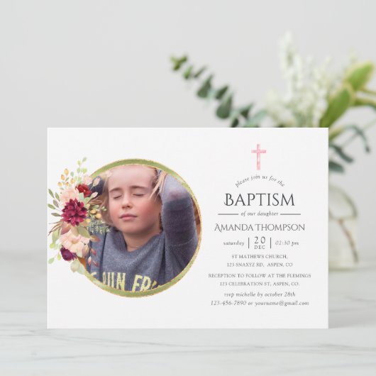 Bourgogne-Marsala en Blush Doop of doop Kaart (Staand voorkant)