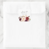 Bourgogne Marsala en Blush Floral Monogram - Wit Vierkante Sticker (Tas)