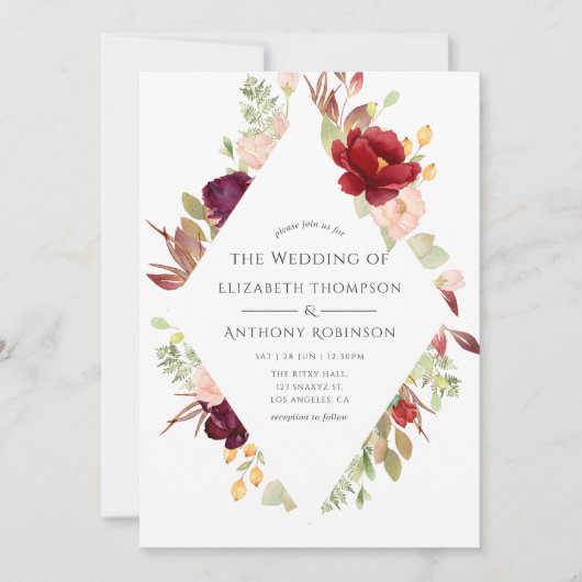 Bourgogne - Marsala en Blush Floral Wedding Kaart (Voorkant)