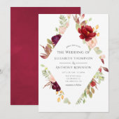 Bourgogne - Marsala en Blush Floral Wedding Kaart (Voorkant / Achterkant)