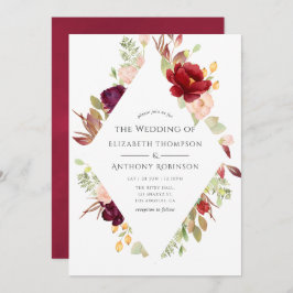 Bourgogne - Marsala en Blush Floral Wedding Kaart