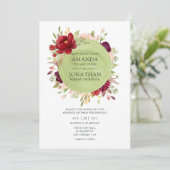 Bourgogne - Marsala en Blush Floral Wedding Kaart (Staand voorkant)