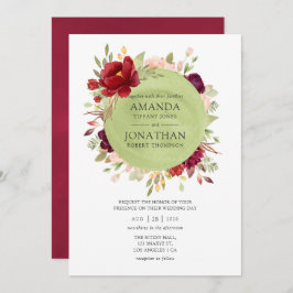 Bourgogne - Marsala en Blush Floral Wedding Kaart
