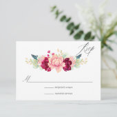 Bourgogne - Marsala en Blush Floral Wedding RSVP Kaartje (Staand voorkant)