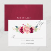 Bourgogne - Marsala en Blush Floral Wedding RSVP Kaartje (Voorkant / Achterkant)