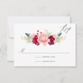 Bourgogne - Marsala en Blush Floral Wedding RSVP Kaartje